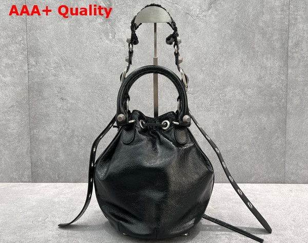 Balenciaga Le Cagole Small Bucket Bag in Black Arena Lambskin Aged Silver Hardware Replica