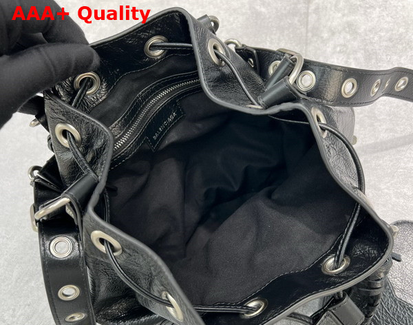 Balenciaga Le Cagole Small Bucket Bag in Black Arena Lambskin Aged Silver Hardware Replica