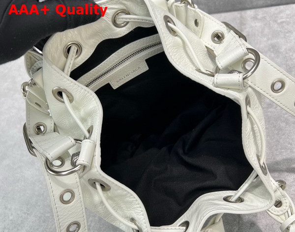 Balenciaga Le Cagole Small Bucket Bag in White Arena Lambskin Aged Silver Hardware Replica