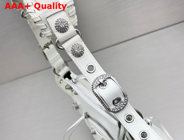 Balenciaga Le Cagole Small Shoulder Bag White Crocodile Embossed with Rhinestones Replica