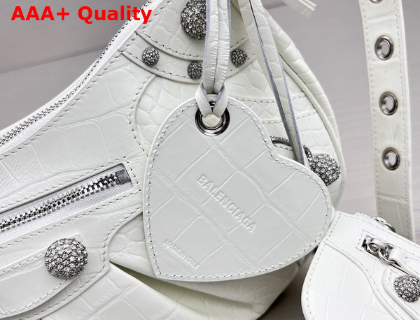 Balenciaga Le Cagole Small Shoulder Bag White Crocodile Embossed with Rhinestones Replica