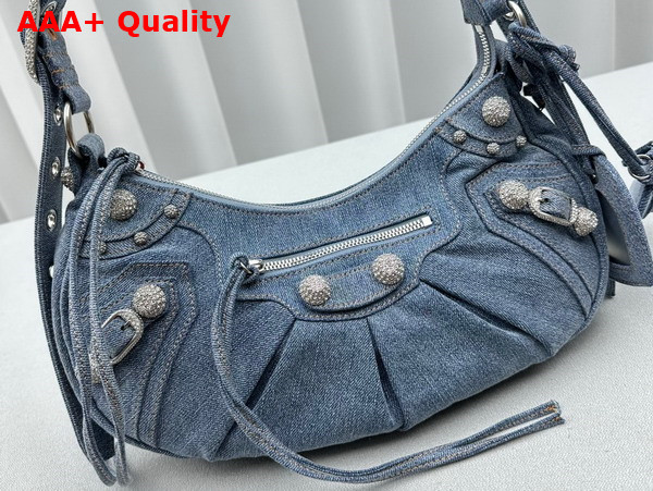 Balenciaga Le Cagole Small Shoulder Bag in Blue Denim Rhinestones Replica