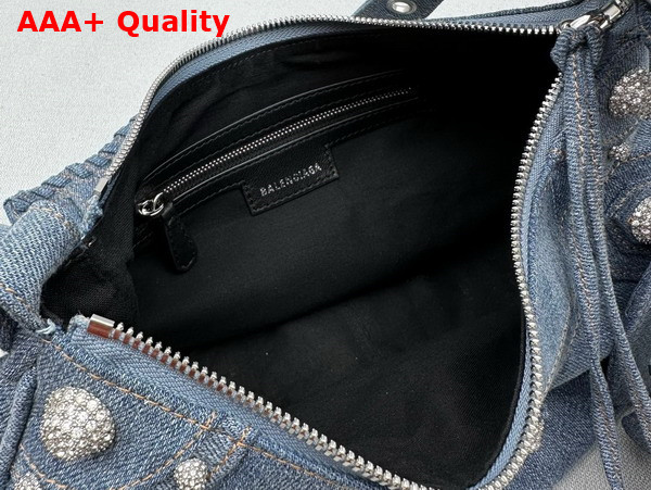 Balenciaga Le Cagole Small Shoulder Bag in Blue Denim Rhinestones Replica