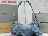 Balenciaga Le Cagole Small Shoulder Bag in Denim with Rhinestones Blue Replica