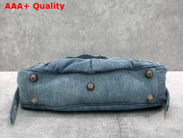 Balenciaga Le Cagole Small Shoulder Bag in Denim with Rhinestones Blue Replica