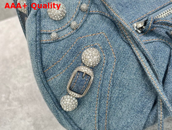 Balenciaga Le Cagole Small Shoulder Bag in Denim with Rhinestones Blue Replica