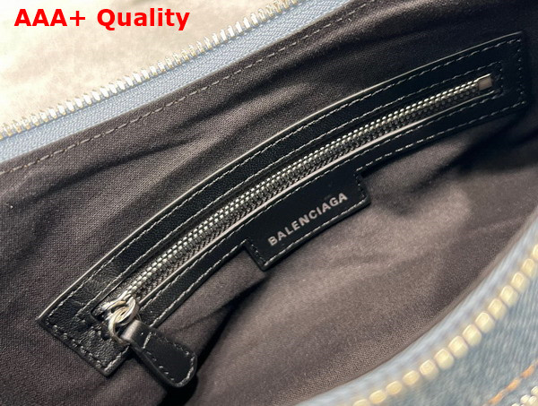 Balenciaga Le Cagole Small Shoulder Bag in Denim with Rhinestones Blue Replica