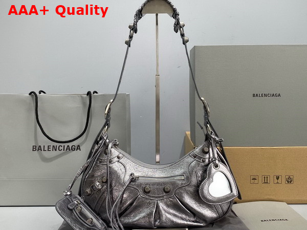 Balenciaga Le Cagole Small Shoulder Bag in Silver Metallized Arena Lambskin Replica