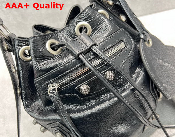 Balenciaga Le Cagole XS Bucket Bag in Black Arena Lambskin Aged Silver Hardware Replica