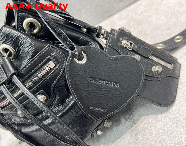 Balenciaga Le Cagole XS Bucket Bag in Black Arena Lambskin Aged Silver Hardware Replica