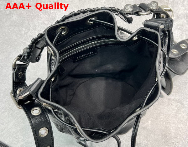 Balenciaga Le Cagole XS Bucket Bag in Black Arena Lambskin Aged Silver Hardware Replica