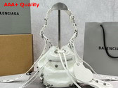 Balenciaga Le Cagole XS Bucket Bag in White Arena Lambskin Aged Silver Hardware Replica