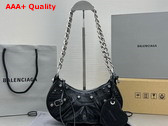 Balenciaga Le Cagole XS Shoulder Bag With Chain in Black Arena Lambskin Aged Silver Hardware Replica