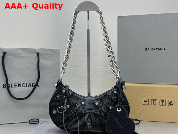 Balenciaga Le Cagole XS Shoulder Bag With Chain in Black Arena Lambskin Aged Silver Hardware Replica