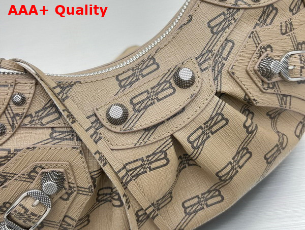 Balenciaga Le Cagole XS Shoulder Bag in Beige and Brown BB Monogram Coated Canvas Aged Silver Hardware Replica