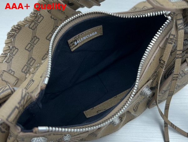 Balenciaga Le Cagole XS Shoulder Bag in Beige and Brown BB Monogram Coated Canvas Aged Silver Hardware Replica