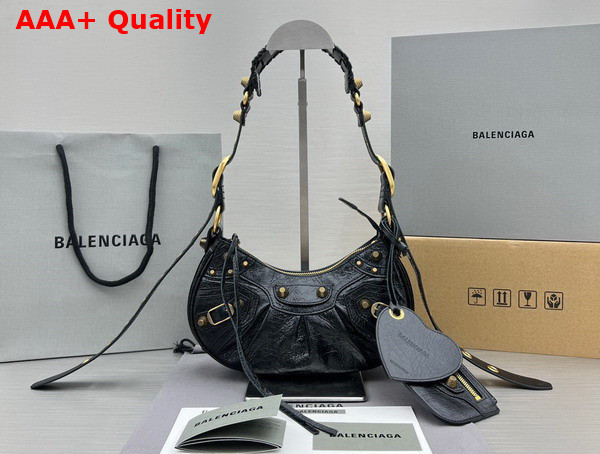 Balenciaga Le Cagole XS Shoulder Bag in Black Arena Lambskin Aged Gold Hardware Replica
