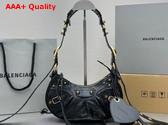 Balenciaga Le Cagole XS Shoulder Bag in Black Arena Lambskin Aged Gold Hardware Replica