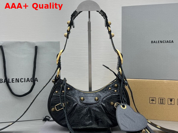 Balenciaga Le Cagole XS Shoulder Bag in Black Arena Lambskin Aged Gold Hardware Replica