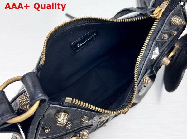 Balenciaga Le Cagole XS Shoulder Bag in Black Arena Lambskin with Pins Aged Gold Hardware Replica