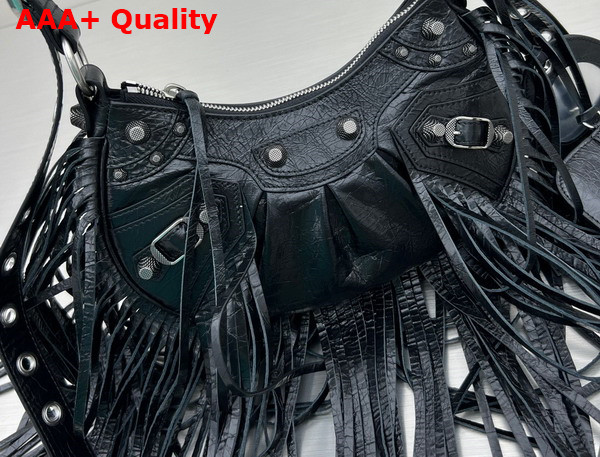 Balenciaga Le Cagole XS Shoulder Bag in Black Arene Lambskin with Fringes Replica