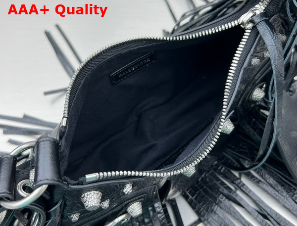 Balenciaga Le Cagole XS Shoulder Bag in Black Arene Lambskin with Fringes Replica