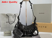 Balenciaga Le Cagole XS Shoulder Bag in Black Supple Crocodile Embossed Calfskin Replica
