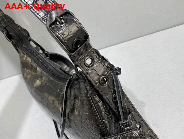 Balenciaga Le Cagole XS Shoulder Bag in Black Supple Crocodile Embossed Calfskin Replica