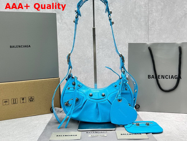 Balenciaga Le Cagole XS Shoulder Bag in Blue Arena Lambskin Aged Silver Hardware Replica