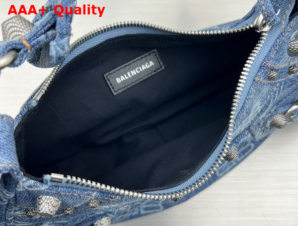 Balenciaga Le Cagole XS Shoulder Bag in Blue BB Monogram Bleached Denim Aged Silver Hardware Replica