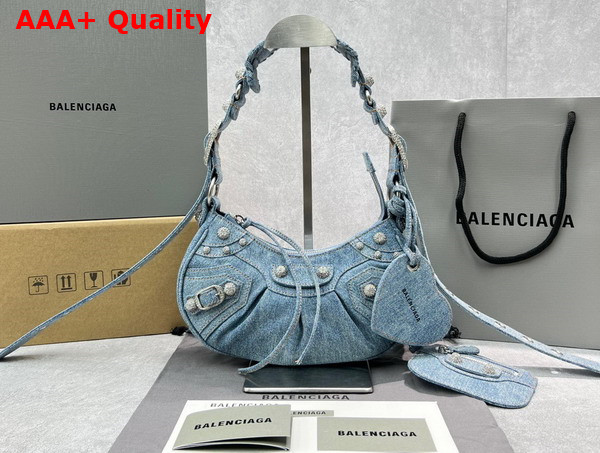 Balenciaga Le Cagole XS Shoulder Bag in Blue Denim Rhinestones Replica