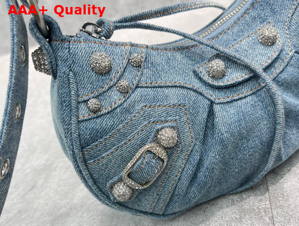 Balenciaga Le Cagole XS Shoulder Bag in Blue Denim Rhinestones Replica