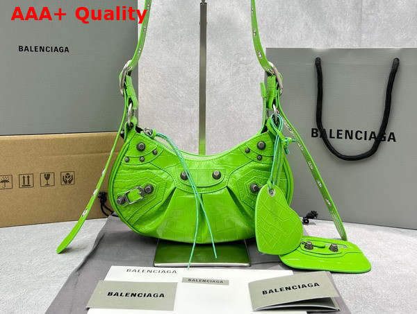 Balenciaga Le Cagole XS Shoulder Bag in Green Supple Crocodile Embossed Calfskin Replica