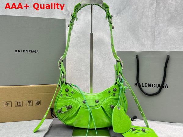Balenciaga Le Cagole XS Shoulder Bag in Green Supple Crocodile Embossed Calfskin Replica