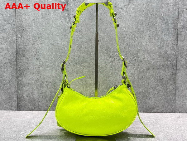Balenciaga Le Cagole XS Shoulder Bag in Neon Yellow Arena Lambskin Aged Silver Hardware Replica