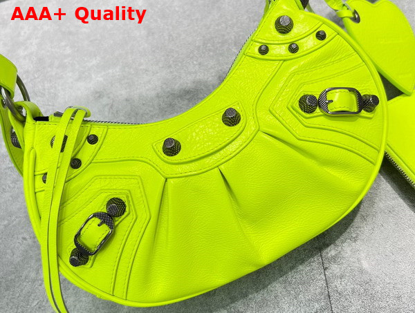 Balenciaga Le Cagole XS Shoulder Bag in Neon Yellow Arena Lambskin Aged Silver Hardware Replica