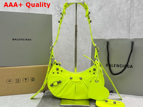 Balenciaga Le Cagole XS Shoulder Bag in Neon Yellow Arena Lambskin Aged Silver Hardware Replica