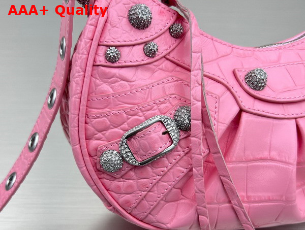 Balenciaga Le Cagole XS Shoulder Bag in Pink Crocodile Embossed Calfskin with Rhinestones Replica