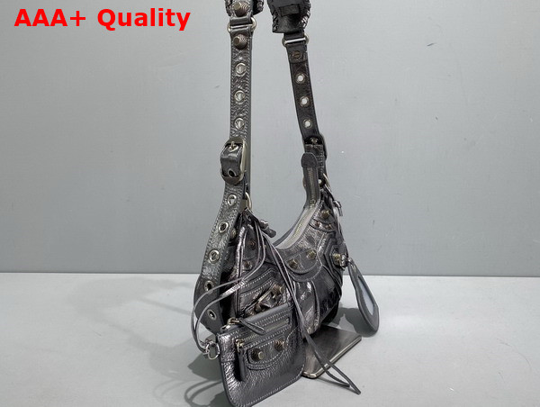 Balenciaga Le Cagole XS Shoulder Bag in Silver Metallized Arena Lambskin Replica