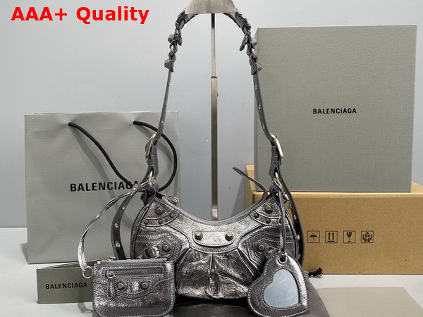 Balenciaga Le Cagole XS Shoulder Bag in Silver Metallized Arena Lambskin Replica