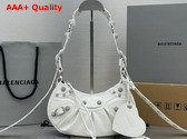 Balenciaga Le Cagole XS Shoulder Bag in White Arena Lambskin Aged Silver Hardware with Rhinestones Replica