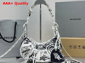 Balenciaga Le Cagole XS Shoulder Bag in White and Black Graffiti Printed Arena Lambskin Aged Silver Hardware Replica