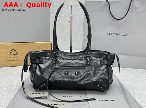 Balenciaga Le City Bag East West in Black Arena Storico Lambskin Replica