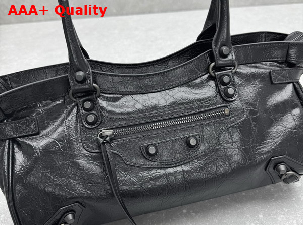 Balenciaga Le City Bag East West in Black Arena Storico Lambskin Replica