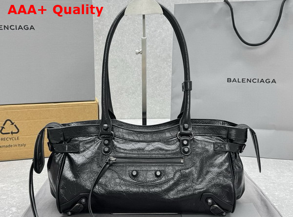 Balenciaga Le City Bag East West in Black Arena Storico Lambskin Replica
