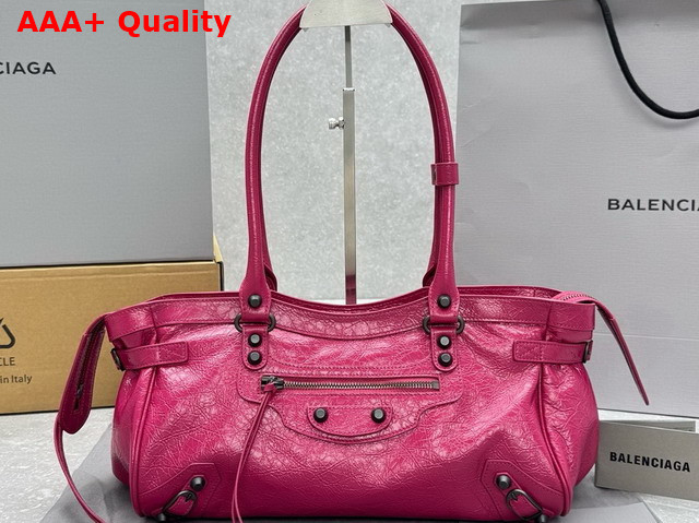 Balenciaga Le City Bag East West in Framboise Arena Storico Lambskin Brass Hardware Replica