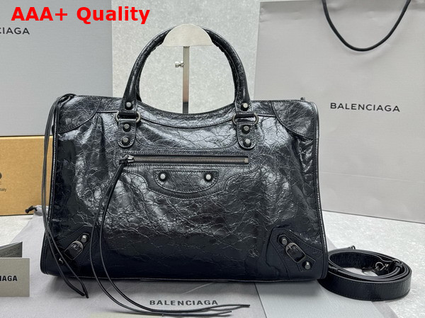 Balenciaga Le City Bag Medium in Black Arena Storico Lambskin Brass Hardware Replica