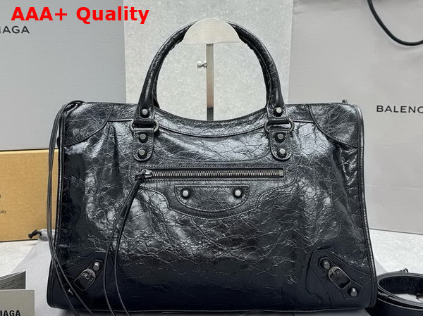 Balenciaga Le City Bag Medium in Black Arena Storico Lambskin Brass Hardware Replica
