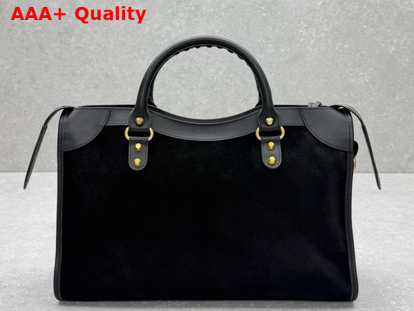 Balenciaga Le City Bag Medium in Black Suede Calfskin and Smooth Calfskin with Aged Gold Hardware Replica