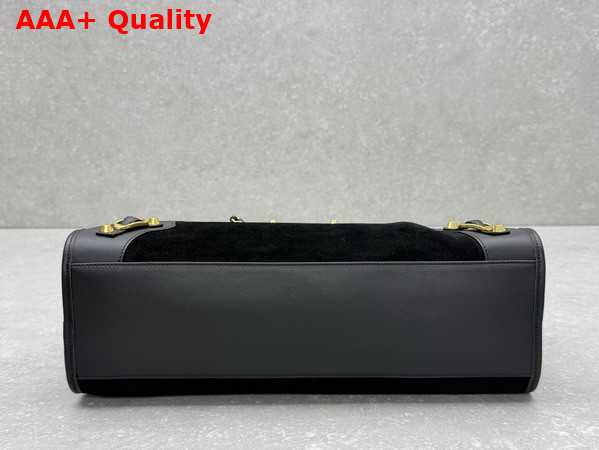 Balenciaga Le City Bag Medium in Black Suede Calfskin and Smooth Calfskin with Aged Gold Hardware Replica